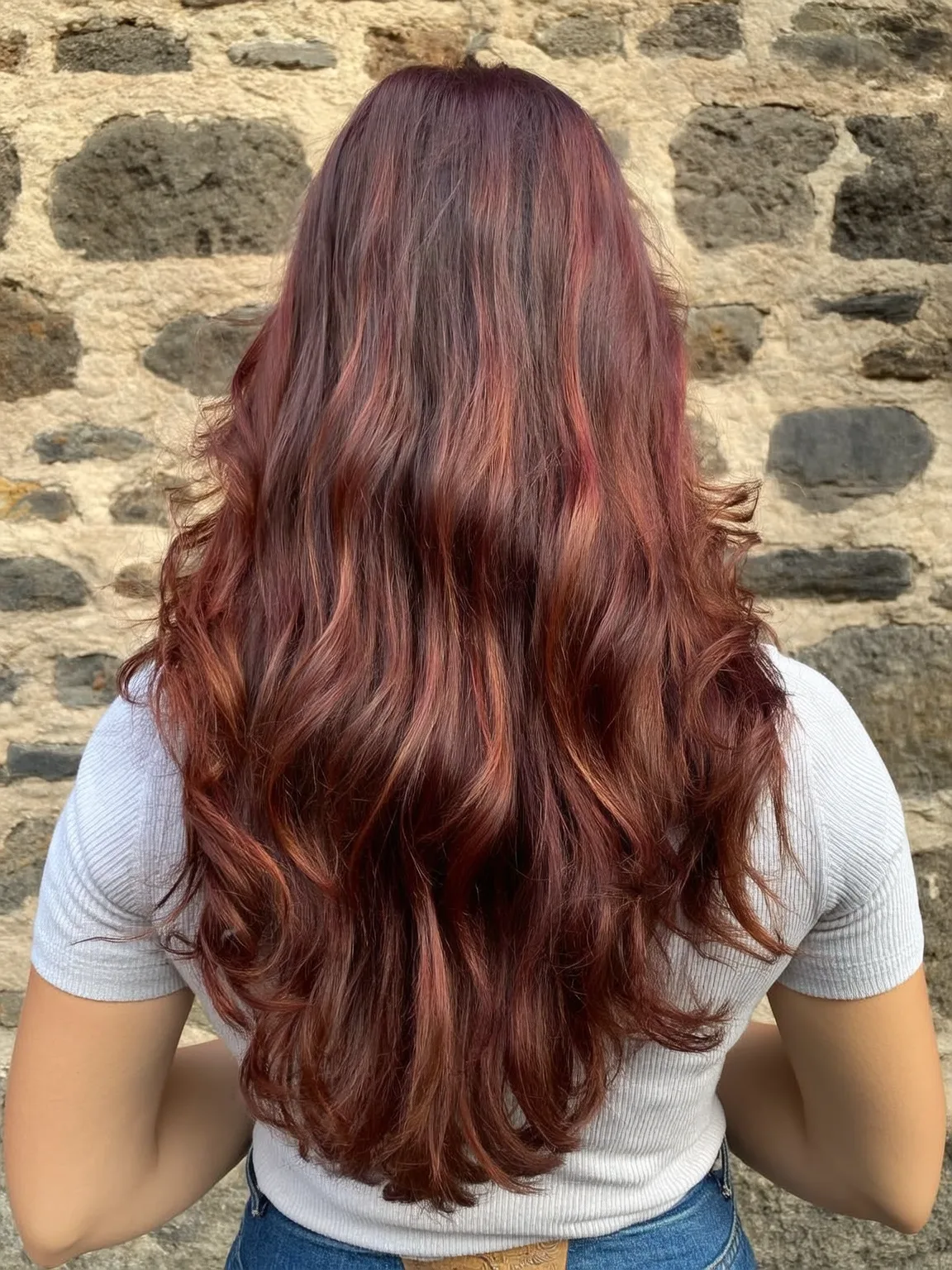 Long Voluminous Auburn Hair with Copper Highlights